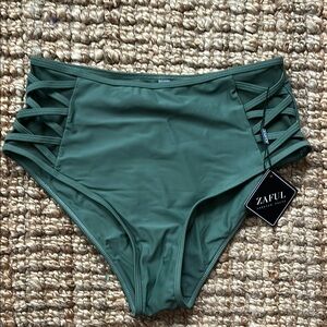 Zaful Olive green mesh cut out cross cross bikini tankini swim suit bottom med 6